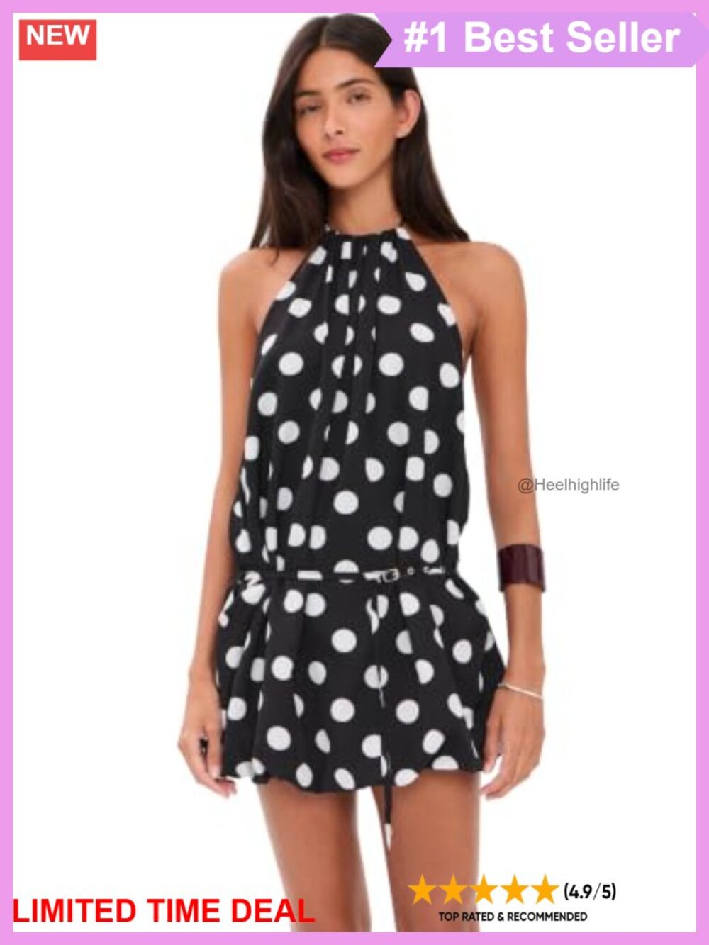 Mini Halter Dress with Bubble Hem, Built-in Shorts, Open Back, Polka Dot